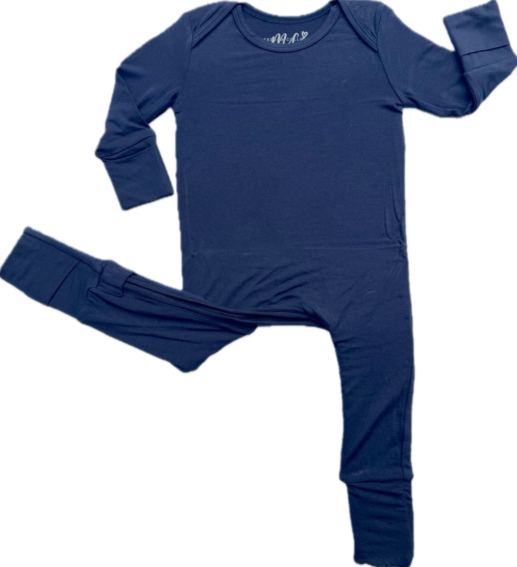 Navy U-Zip Footie Romper