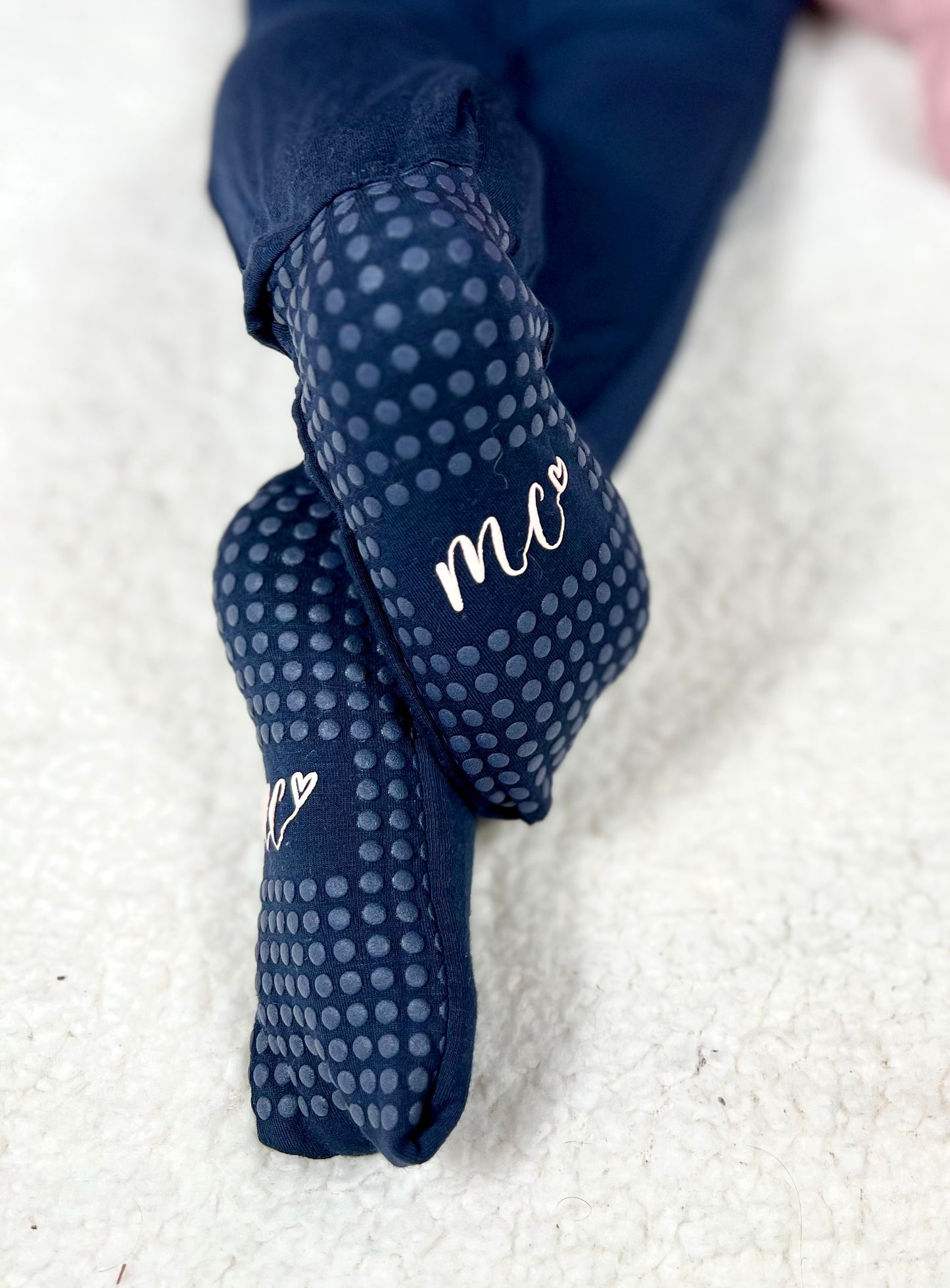 Navy U-Zip Footie Romper