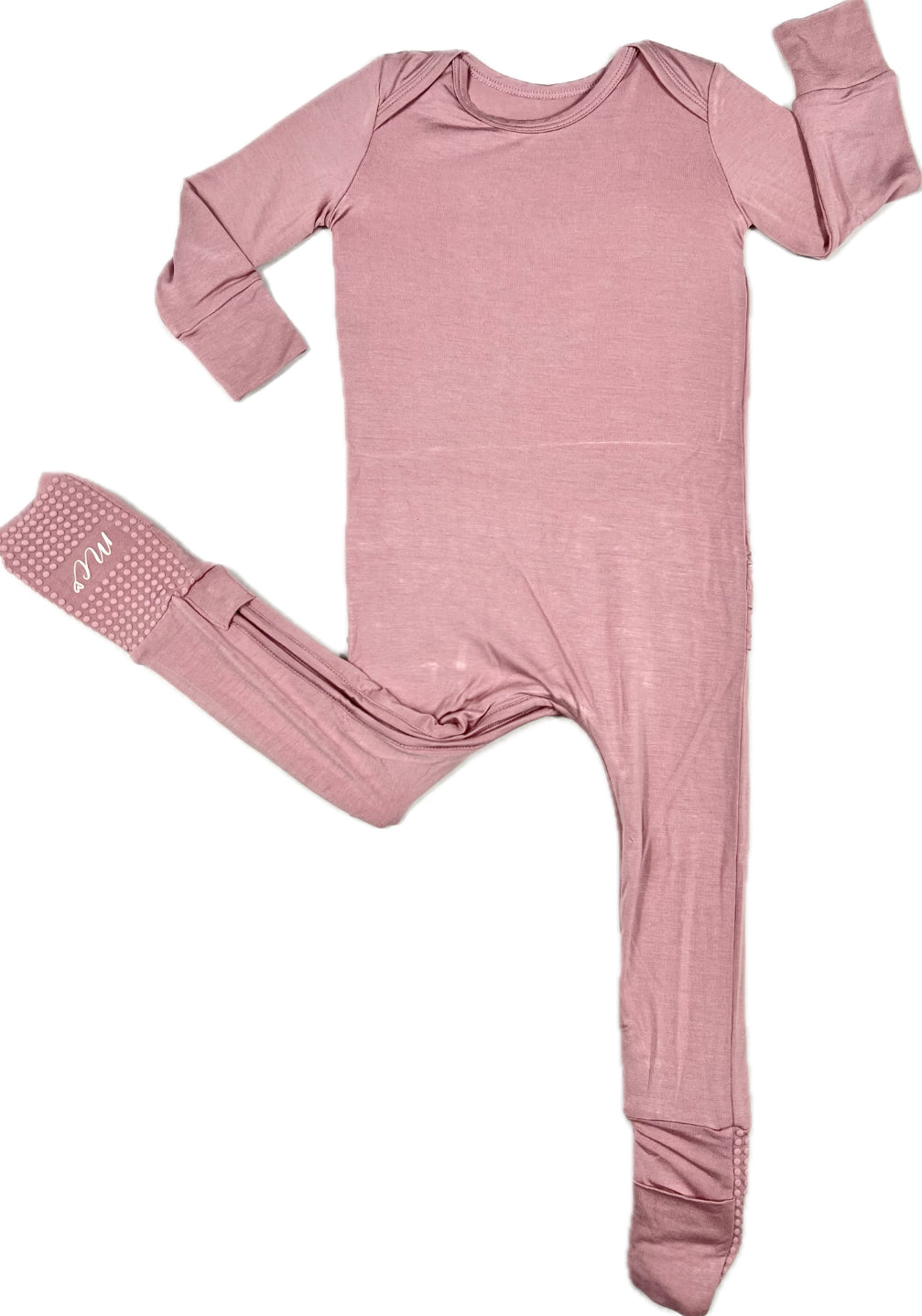 Mauve U-Zip Footie Romper