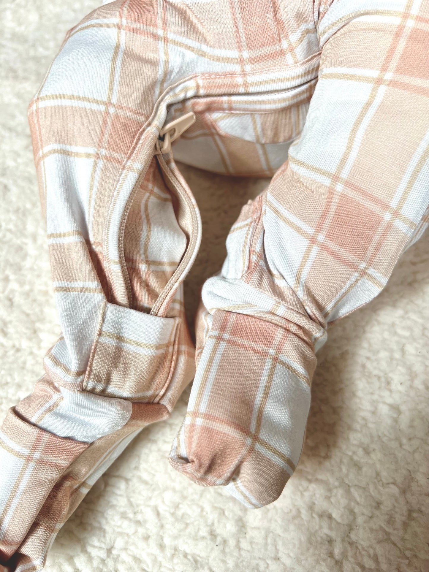 Peachy Plaid U-Zip Footie Romper