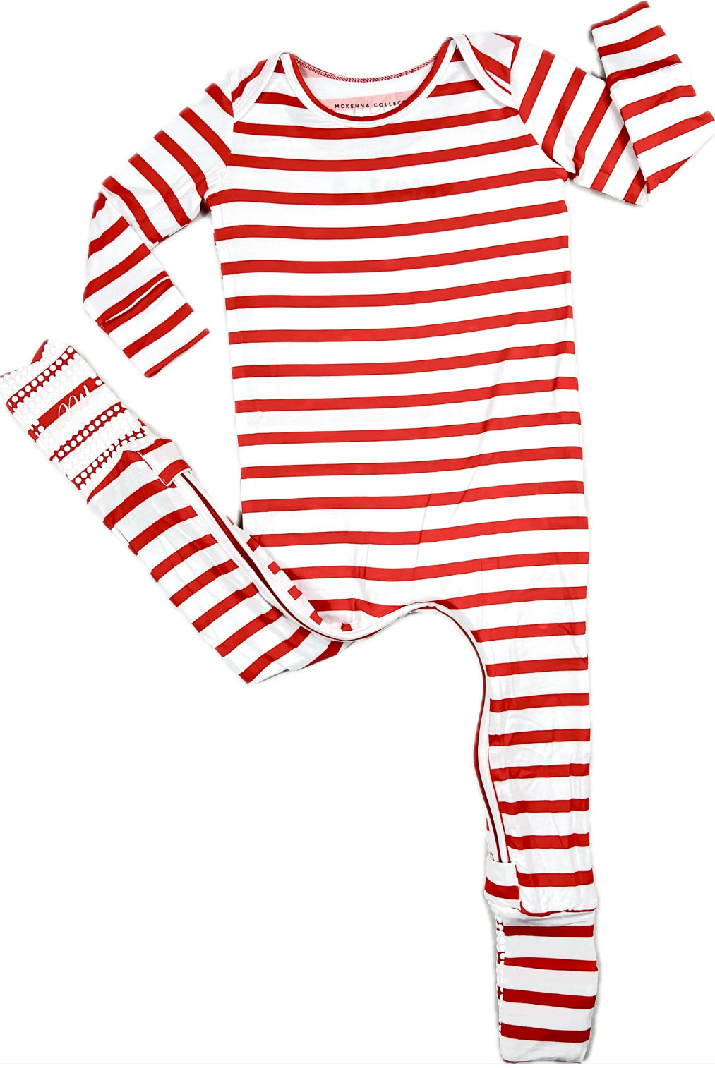 Red Candy Stripe U-Zip Footie Romper