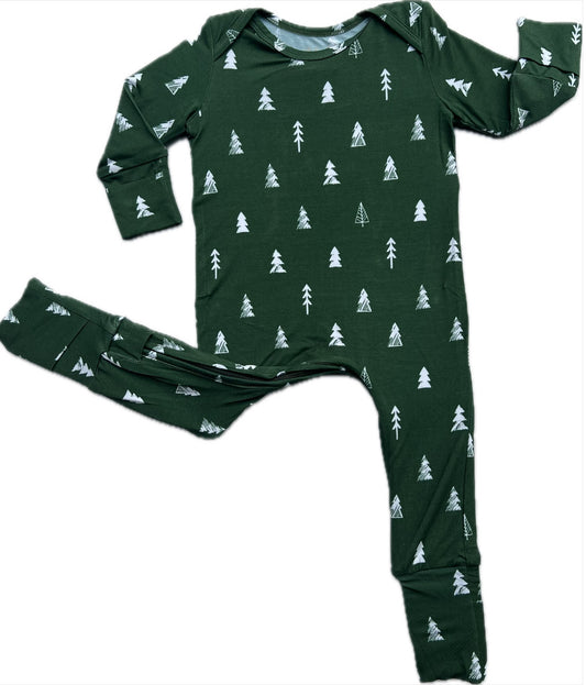 Evergreen Forest U-Zip Footie Romper